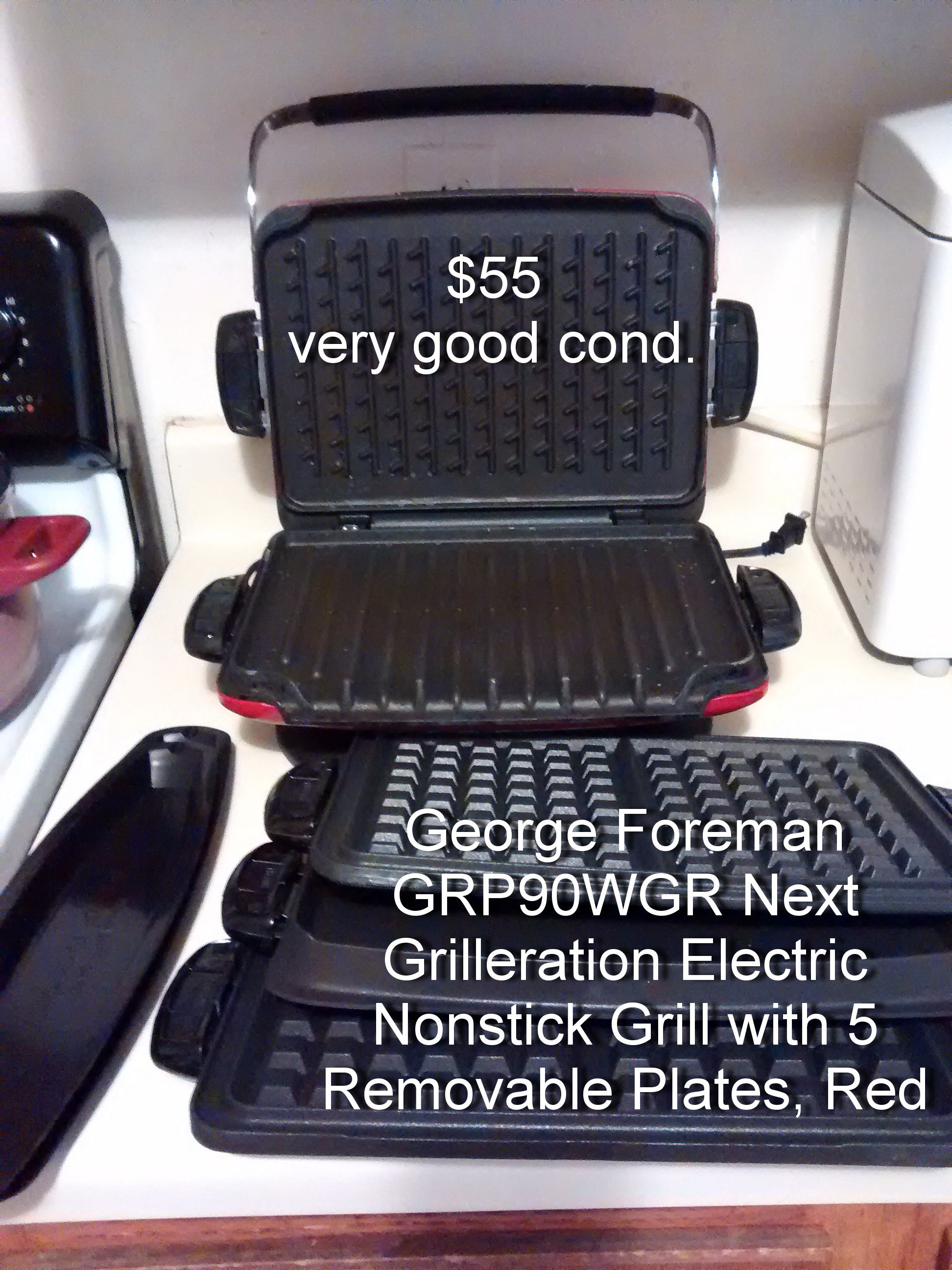 George Foreman GRP90WGR Next Grilleration Electric Nonstick Grill with 5  Removable Plates, Red