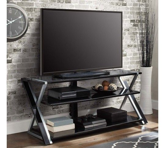 TV Stand Glass Shelves, Metal Legs