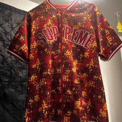 Supreme Kanji Camo Zip Up Baseball Jersey 