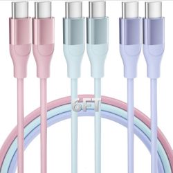 60W USB C Charger Cable 3 Pack 6FT USB C to USB C Cable PD Type C Fast Charging 