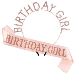 π Rose Gold Birthday Crown & Sash Set β Rhinestone Tiara Headband Party Accessory π