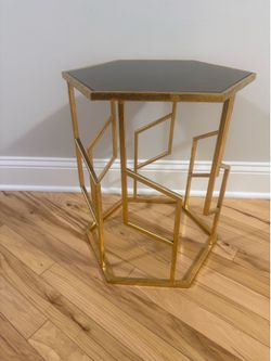 Hexagon Gold Metal Glass Side Table