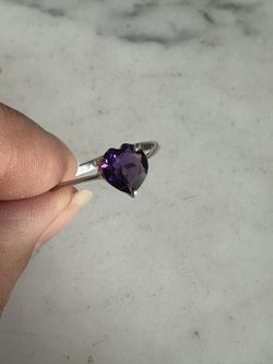 925 Sterling Silver Genuine Amethyst Heart 💜 Ring, Size 8 , Tested In Photos , Marked 925 