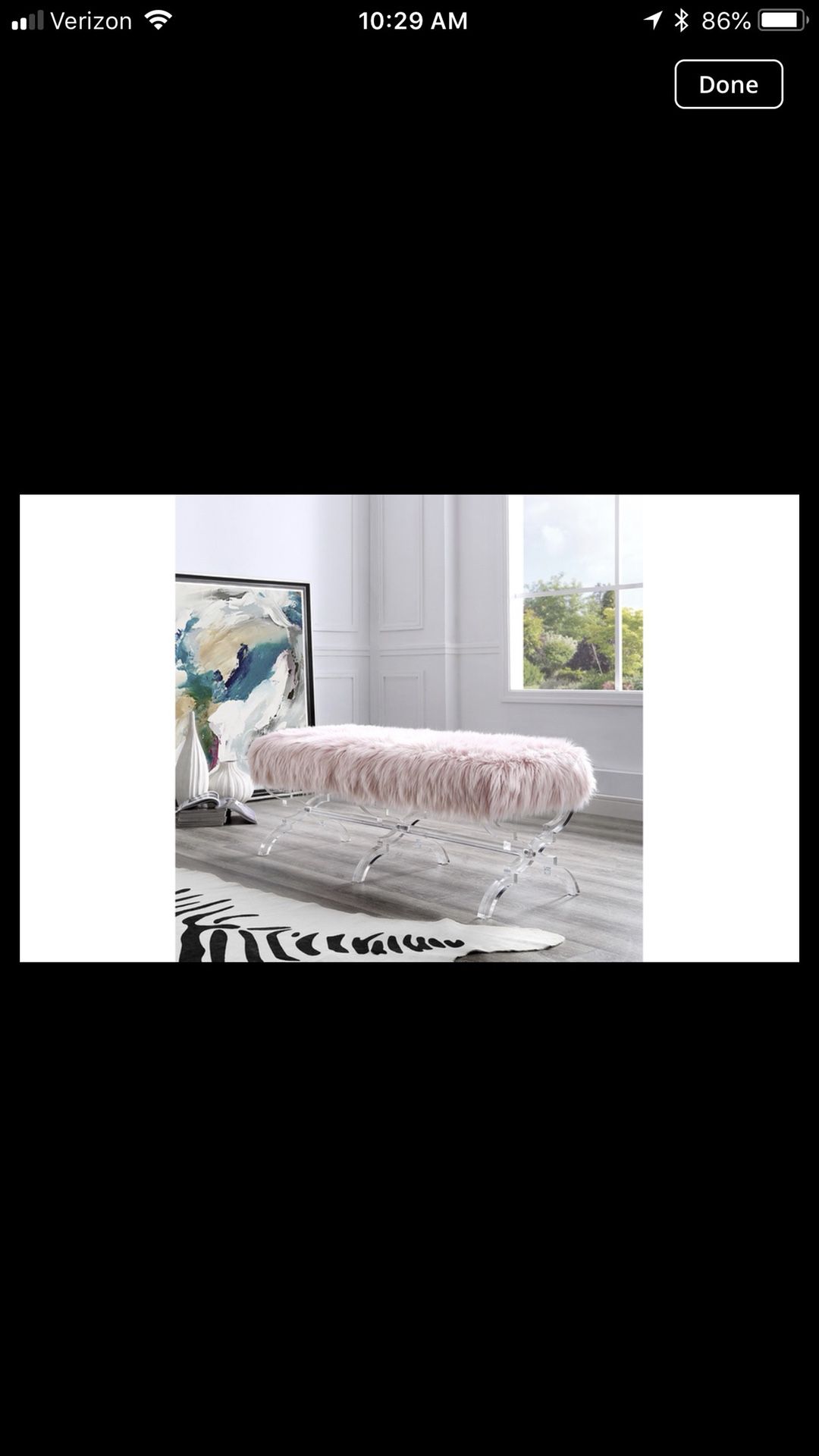 Brand New Vicky faux fur & acrylic bench. IN BOX. NEVER USED.