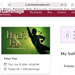 2 Tickets To Peter Pan Broadway Show June 13 @ 7:30pm ASU Gammage - Best Seats