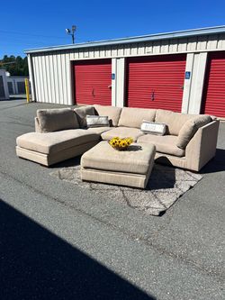 Beige Fabric Sectional Sofa with Ottoman