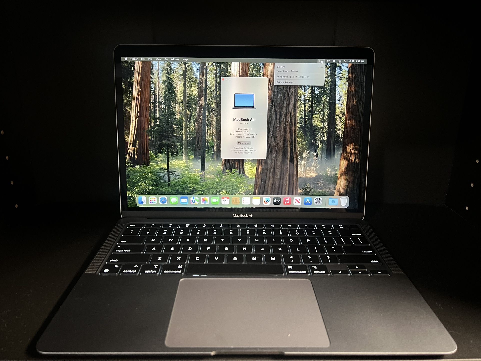 MacBook Air (13in Retina) 245GB/8GB RAM M1 macOS Sequoia