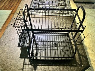 2-Tier Black Metal Dish Drying Rack – Countertop Kitchen Organizer