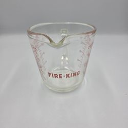 VTG Fire King Anchor Hocking Glass Measuring 2 Cup Pitcher #498 Red Letters