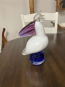 Vintage Murano Style Blown Art Glass Pelican Figurine Paperweight Book End Or Just Decor