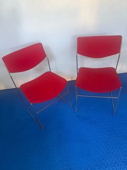 Elle chairs 7 armless Tube metal,  red upholstered