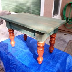 Refinished  Rustic Wood Chunky Leg Small End Table 1