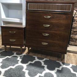 Funky & Unique Walnut MCM Tallboy & Matching Nightstand 