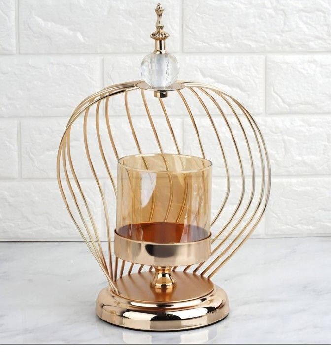 Gold Metal Cage Candle Holder