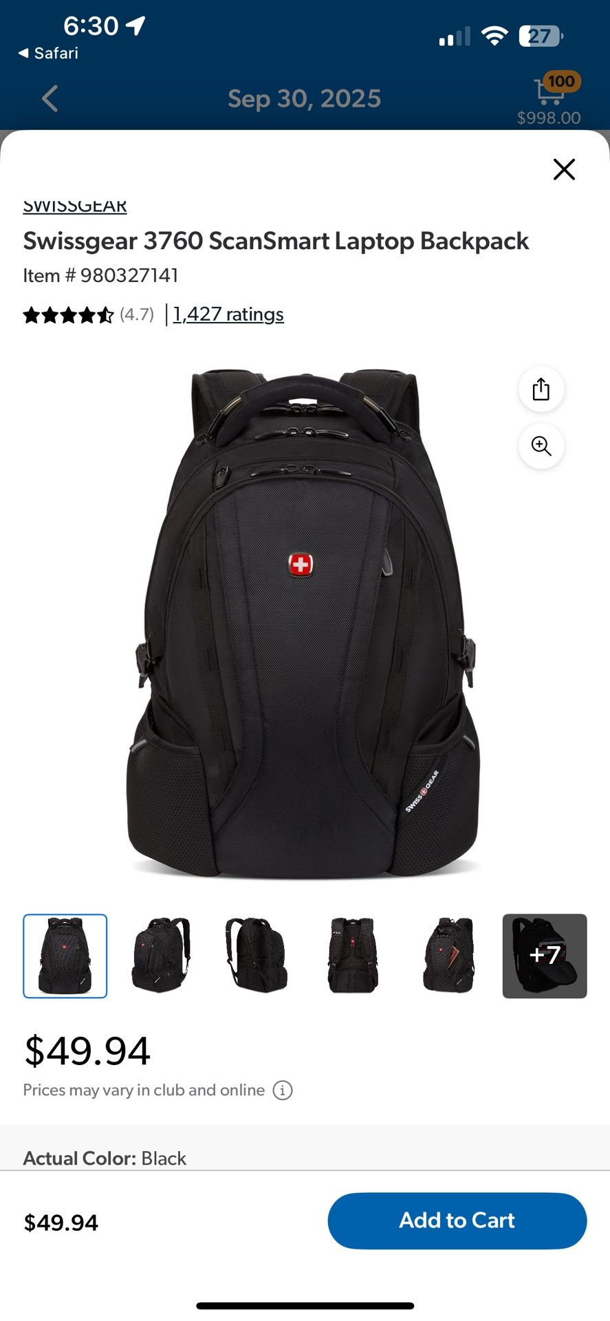 Swissgear 3760 ScanSmart Laptop Backpack