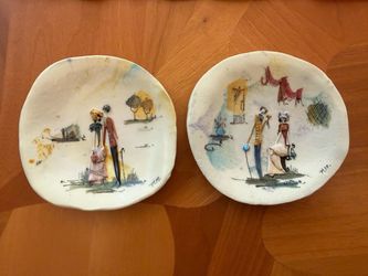 Pair of Rare Vintage Lo Scricciolo 3D Ceramic 4.5" Plates by Toni Moretto – Triade Roma, Italy