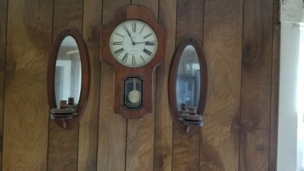 verichron pendulum wall clock with Vintage Set of 2 Wooden Wall Hanging Sconces Candle Holders