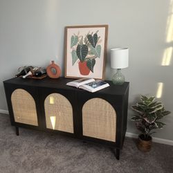Wide Rattan Door Sideboard With Adjustable Shelves