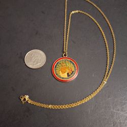Vintage 1972 Hand-enameled Mardi Gras Doubloon Pendant Necklace-Krewe Of Argus In Jefferson Parish La On 24" Goldtone Rolo Chain