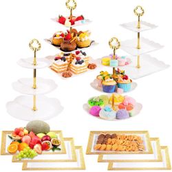 Supernal 3 Tier Cupcake Stands, 6pcs Plastic Trays, 4Pack Cupcake Dessert Stand, Party Trays Set, Cake Platters Includes 6 pcs Pastry Trays, 2 pcs Squ