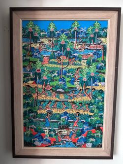 Framed Balinese Folk Art Painting