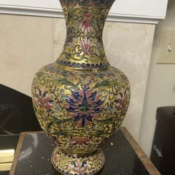 Antique Chinese Vase, Raised Cloisonné Chinese Vase 12”T