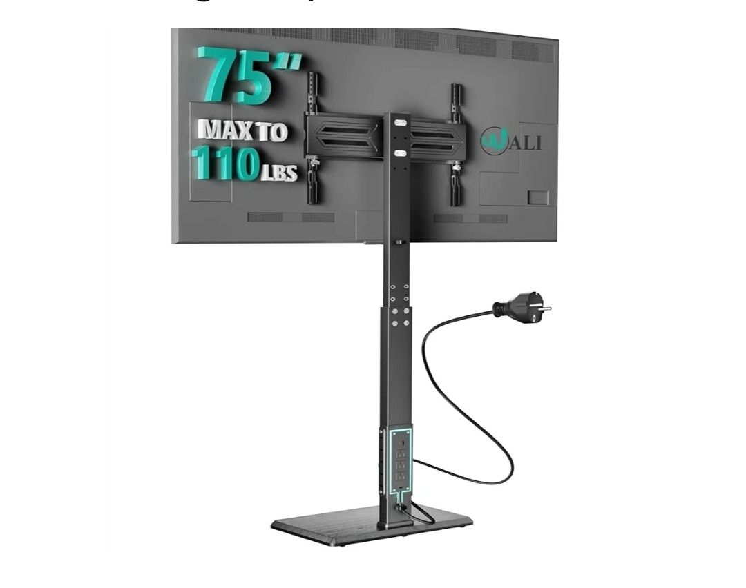 3801: Floor TV Stand with Power Outlet, Tall TV Stand Mount for 32-75 inch TV up to 110 lbs, Swivel and Height Adjustable TV Stand