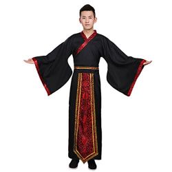 Men's Ancient Chinese Han Dynasty Costumes Traditional Hanfu Robes (S Black&Red)