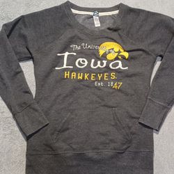 Women's Size Large Iowa Hawkeyes Football College Grey Yellow Sweatshirt 