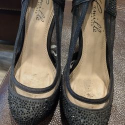 Camille High Heels black rhinestone size 6.5"