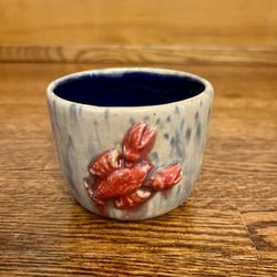 Studio 207 Maine Lobster Pottery Cup with red lobster blue and white 
