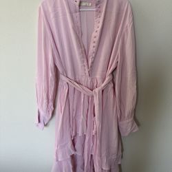 Vita Grace Ruffle Belted Mini Dress – Pink – Size M