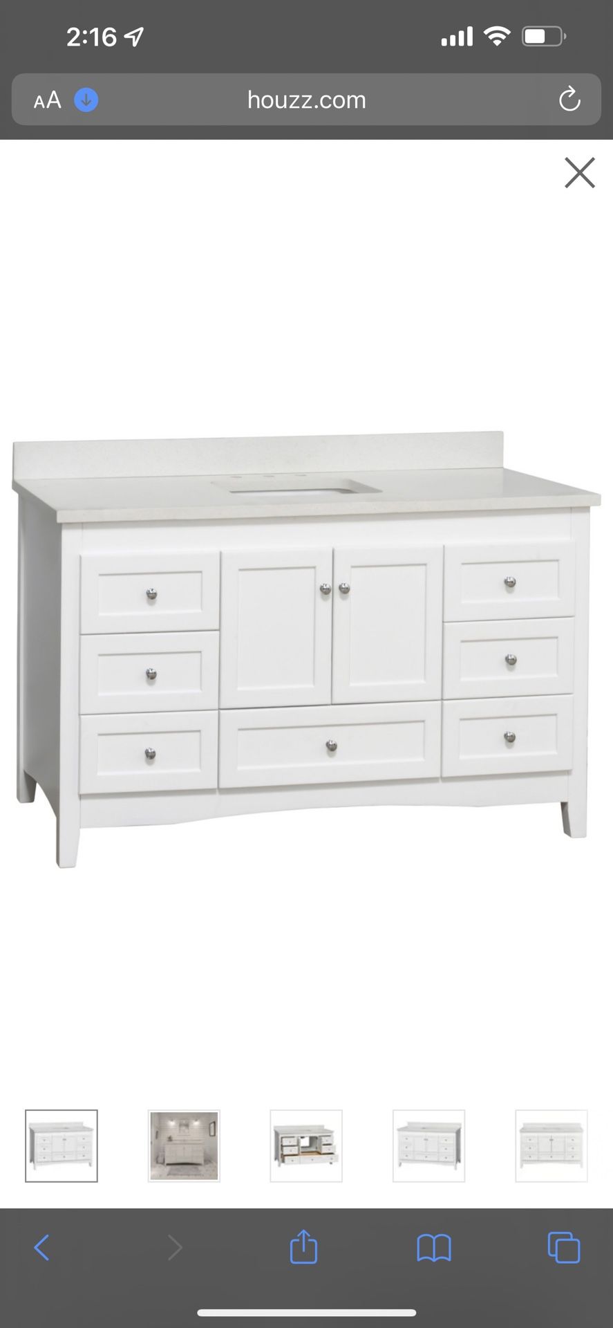 Abbey 60" Bath Vanity, Base: White, Top: Quartz, Single Vanity