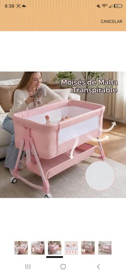 Pink Baby Bassinet with Breathable Mesh Sides