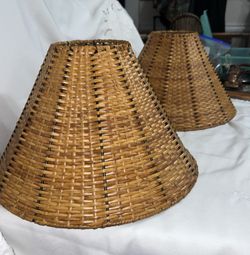 2 RATTAN WICKER BASKET WEAVE LAMP SHADE 10 X 14?”