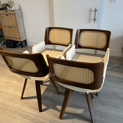 Set of Swivel Dining Chairs w/ Ergonomic Cane Back 