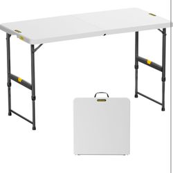 Zeta X4 Pro, 4ft Portable Folding Table, One-Handed Height Adjustment, 4 Heights, Gravity Lock, Carry Handle, Indoor Outdoor Heavy Duty Fold-in-Half U