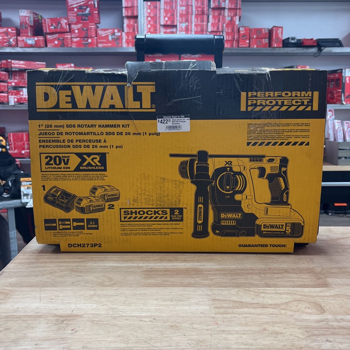 DEWALT 20V MAX XR Cordless Brushless 1 in. SDS Plus L-Shape Rotary Hammer with (2) 20V 5.0Ah Batteries and Charger