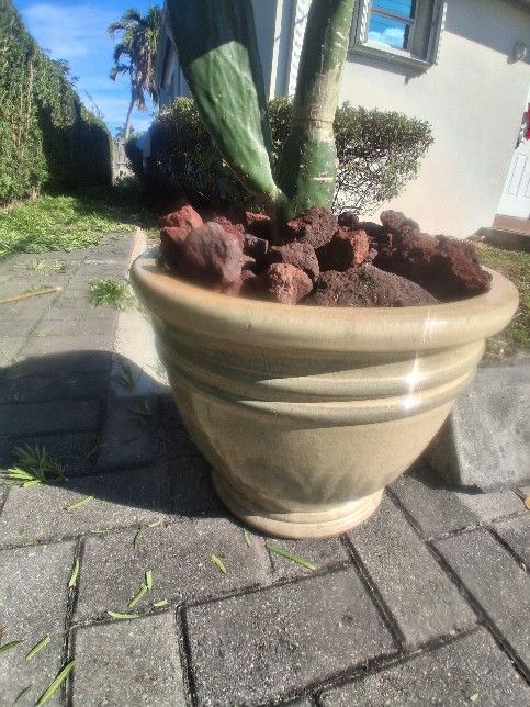 NEW "MAGESTIC FOUNTAINS" PLANTER WITH PLANTER, ROCKS, SOIL AND PLANT, SMALL CHIP ON THE BOTTOM, PRICE REDUCED, BARLEY NOTICABLE, NICE SETUP!!!