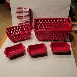 Red Decorative Ceramic Baskets And Mini Loaf Pans