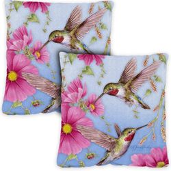 Home Garden 721212 Hummingbirds with Pink 18 x 18 Inch Indoor/Outdoor, Pillow with Insert (2-Pack) 
