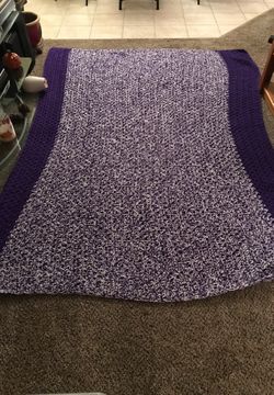 Purple and white crocheted Afghan/blanket.