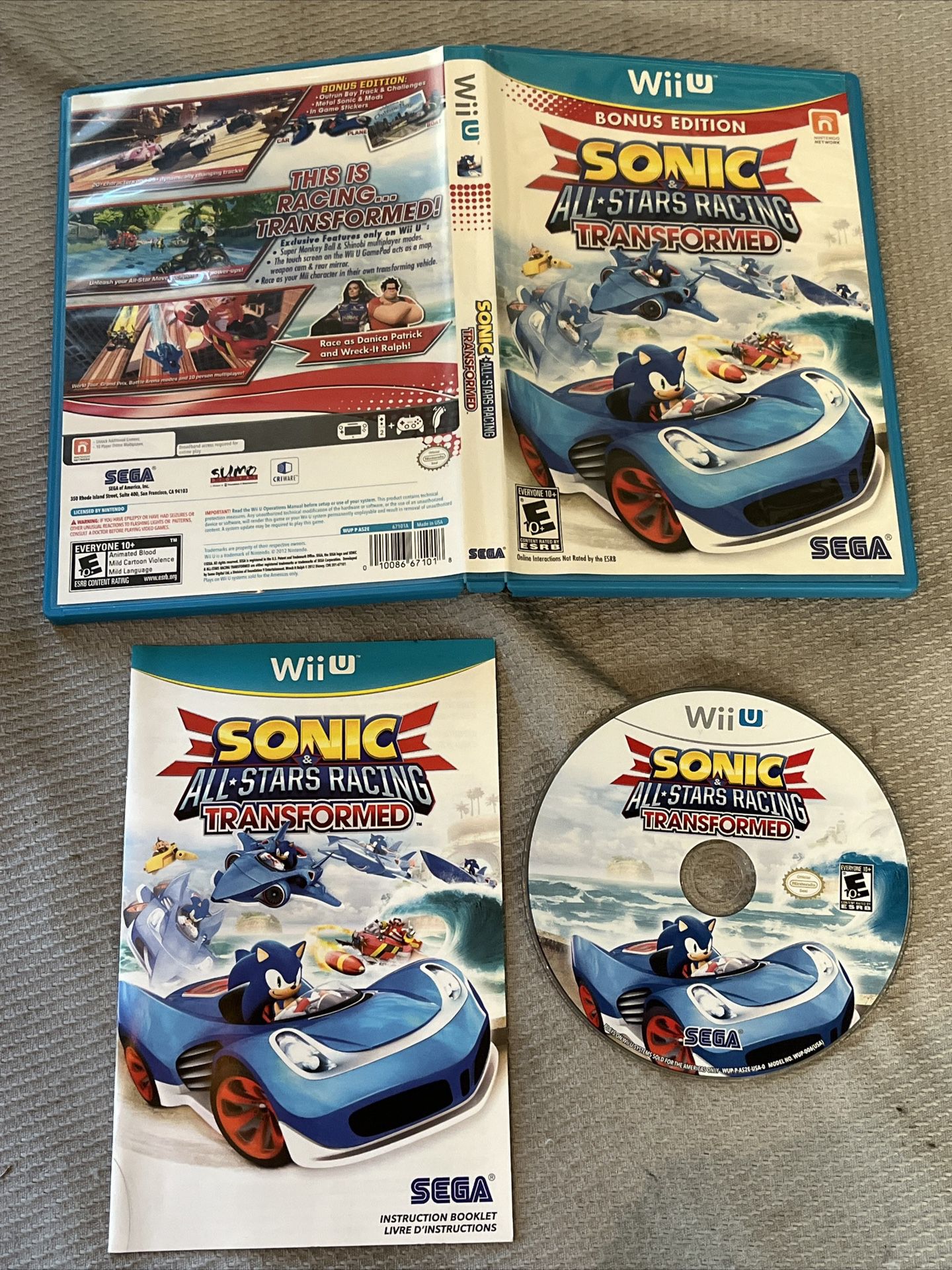 Sonic & All-Stars Racing Transformed (Nintendo Wii U, 2012) Complete