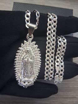 Cadena y virgen de Guadalupe Plata 925 23" 4.7mm
