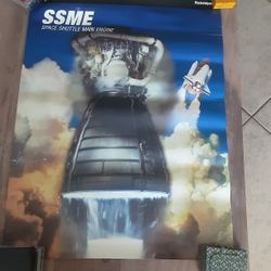 Vintage Boeing Space Shuttle Main Engine Poster Approximately 23.75x18 Some Wear On It 