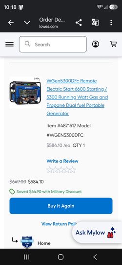 Westinghouse WGen5300DFc Remote Electric Start 6600 Starting / 5300 Running Watt Gas and Propane Dual fuel Portable Generator