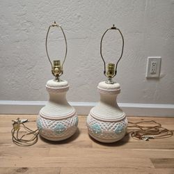 Pair of Southwestern Ceramic Pastel Aztec Handpainted Table Lamps 21" 