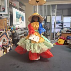 "Jamaica" By Cultural Dolls Reggae Style Doll Featuring Straw Hat & Colorful Dress On Stand 12" Looks Like New W/Original Tag