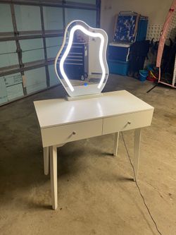 White vanity with led light different settings
