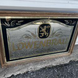 Vintage Lowenbrau Beer Pub Wood Framed Wall Hang Mirror!  33x21in 